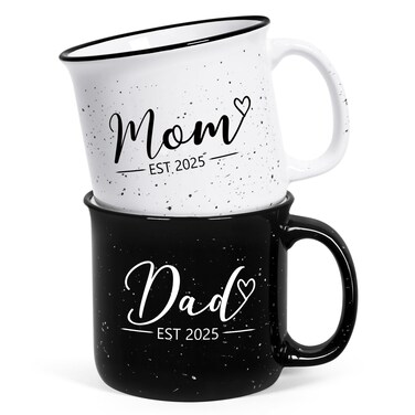 Maustic Mom and Dad Mugs, New Parents Gifts for Couples, New Mom Dad Gifts, First Time Parents Gifts, Gifts for Expecting Parents, Mom Dad to Be Gift, Mom Dad Est 2025 Coffee Mugs Set, 15 Oz