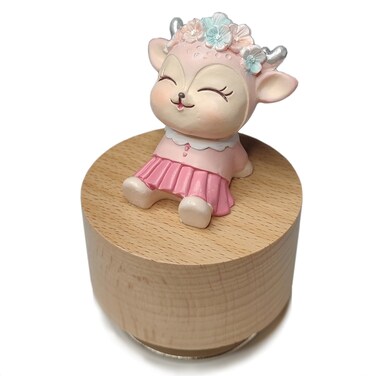 falado Mini Wooden Animal Rotary Music Box with Cute Deer Ornament (Tune: You are My Sunshine)