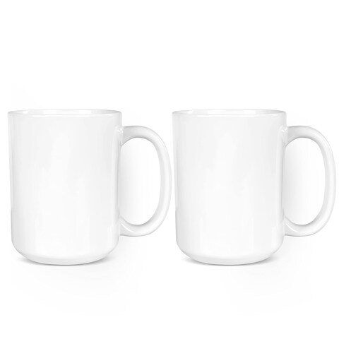 BLUE RIBBON White Plain Coffee Mug Made of Ceramic - Comes with Gift Box and Foam Supports - PACK OF 2 15 oz