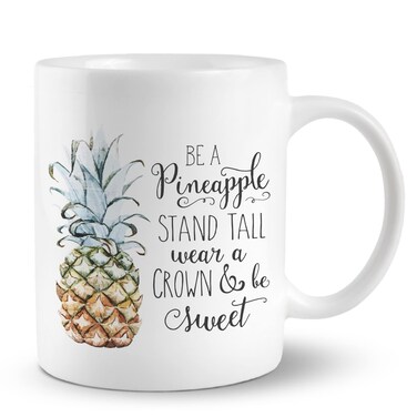 PUHEI Inspirational Quote Be A Pineapple Stand Tall Wear A Crown &amp; Be Sweet 11 Ounces Ceramic Mug Cup, Summer Pineapple Coffee Tea Mug Cup, Home Girls Room Office Decor, Gifts for Daughter Girls