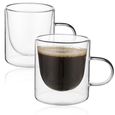 CYYKDA Double Walled Glass Coffee Mugs- 12oz Clear Coffee Mug- Coffee Mug Set(Set of 2)- Double Glass Coffee Cups With Handle
