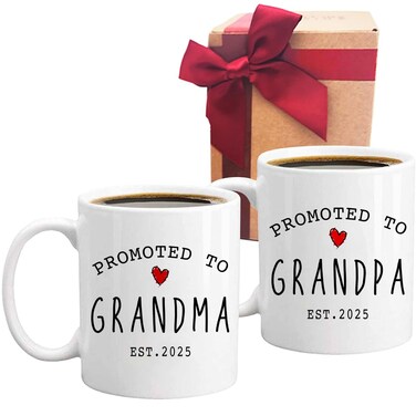 SUUURA-OO Promoted to Grandma Grandpa Mugs Set New Grandparents 2025 Gift, EST 2025 Pregnancy Reveal Announcement Gift, Baby Reveal Surprise Publicity Mug Gifts, Promoted to Be Grandparents Mug