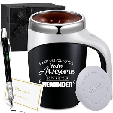 Patelai Inspirational Gifts for Men You Forget You're Awesome Coffee Mug Self Stirring Mixing Cup Thank You Gift Cup for Him Husband Dad Boyfriend Father's Day Birthday Friend Gift