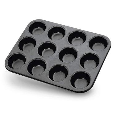 RFAQK Muffin Baking Pan &amp; Large Cupcake Tray 12 Cup - Nonstick Cake Molds/Tin, Silicon Bakeware, BPA Free, Dishwasher &amp; Microwave Safe (12 Cup Size, Grey)