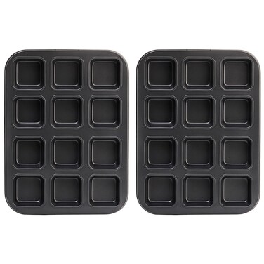 Tosnail 2 Pack of 12 Cavity Non-Stick Brownie Bar Pan, All Edges Brownie Pan, Square Cupcake Muffin Pan, Mini Cheesecake Cake Mold, Small Bread Loaf Pan for Individual Brownie, Corn Bread Banana Bread