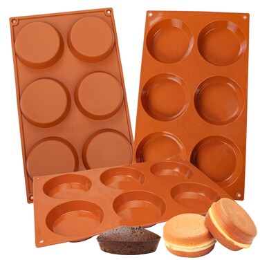 Elesinsoz 3 Pack Silicon Muffin Top Pan, 6-Cavity Non-Stick Egg Molds for baking, 3" Round Silicone Muffin Tin for English Muffins, Egg bites, Corn Bread, Whoopie Pies, Cookies