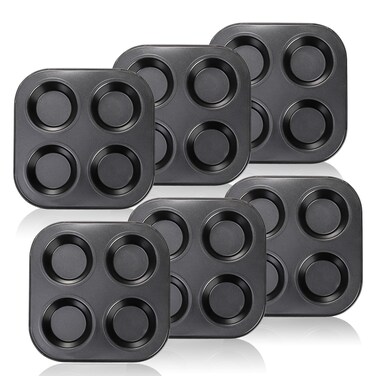 Acshio 6 Pack Muffin Pan, 4 Cup Non-Stick Air Fryer Small Oven Cupcake Baking Pan, Carbon Steel Round Muffin Tin Bakeware Cake Mould for Egg Muffin, Quiches and Frittatas