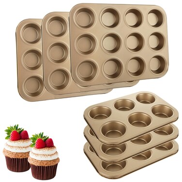 GBACHOOSE Muffin Pan 6 Stainless Steel Cupcake Pan 12 Mini Cupcake Pan Metal Muffin Baking Tins for Oven, Round Muffin Baking Pan, Baking Tray for Muffins(6PCS)