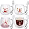 Baderke 4 Pcs Christmas Glass Coffee Mug Double Wall Insulated Cups 12oz Espresso Cup with Handle and 4 Pcs Stainless Steel Christmas Spoons for Hot Cocoa Christmas Gift for Family Friend(4style)