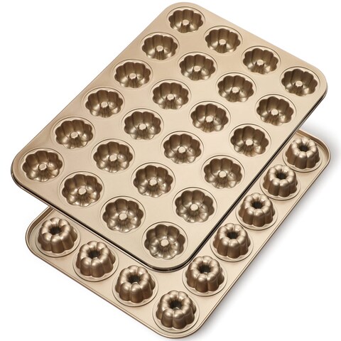 Webake Mini Fluted Tube Cake Pan, 24-Cup Non-stick Bite Size Bundtinis Petite Fluted Cake Mold Heavy Gauge Carbon Steel Baking Tray Set of 2