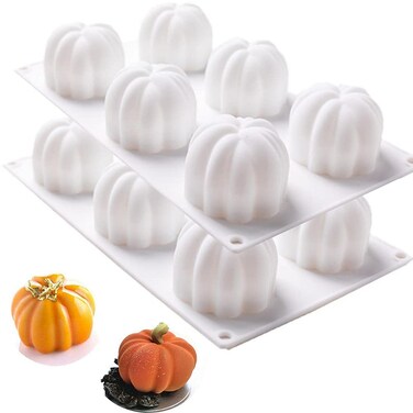 JOINSI 2Pcs Pumpkin Silicone Molds 3D Thanksgiving Fall Theme Molds Baking for Making Soap Candle Muffins Chocolates Cake Fondant Decoration