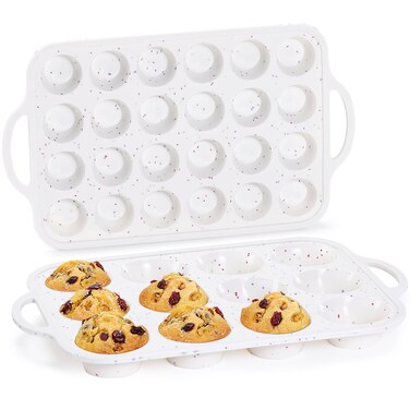 CAKETIME Silicone Muffin Pans for Baking, Metal Reinforced Frame Regular 12 Cups &amp; Mini 24 Cups Cupcake Pan Nonstick Muffin Pan for Homemade Baking Easy to Handle