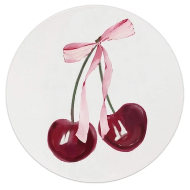 QUICQOD Mouse Pad,Pink Bow Cherry Trendy Round Mouse Pad,Coquette Preppy Non-Slip Rubber Base Mousepads for Home Office Dorm Desk Decor,Teen Girl Gifts,8.7 x 8.7 Inch