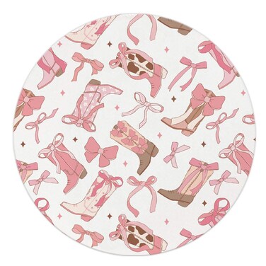 QUICQOD Mouse Pad,Round Mouse Pad,Coquette Pink Bow Boot Cowgirl Mouse Pad,Trendy Preppy Non-Slip Rubber Base Mousepads for Home Office Dorm Desk Decor,Teen Girl Gifts,8.7 x 8.7 Inch