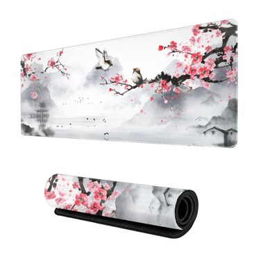 Cherry Blossom Mouse Pad Gaming Mouse Pad 31.5 X 11.8 Inch Japanese Pink Sakura Mouse Pad Stitched Edges Rubber Base Non-Slip Waterproof Large Mouse Pad Suitable Desk/Office/Game