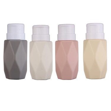 4 Pcs 200ml Push Down Bottle Empty Lockable Pump Dispenser Bottle Diamond Cosmetic Bottle Container for Nail Polish and Makeup Remover