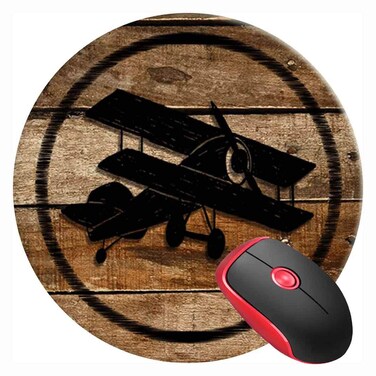 Mouse Pad Round Gaming Mouse Mat Black Airplane Border, Non-Slip Rubber Base Mousepad Cute Mousemat for Laptop Computer PC Office Home