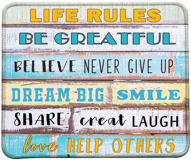 VIVIPOW Inspirational Quote Mouse Pad, Stitched Edges Mouse Pad with Life Rules Quote Pattern