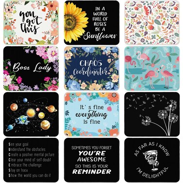 Kanayu 12 Pcs Mouse Pad Motivational with Stitched Edges Cute Floral Mouse Pad Inspirational Mouse Pad Non Slip Rubber Base Mouse Pads for Office Home Laptop Computer, 8.7 x 7.1 x 0.1 Inches