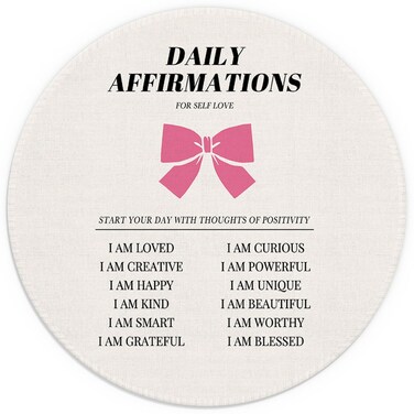 JWVK Daily Affirmations Inspirational Mouse Pad, Coquette Pink Bow Preppy Mouse Pad, Pink Desk Accessories for Women Office, Self Love Small Round Mouse Pads for Desk, 7.9x7.9 Inches