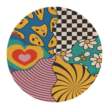 QUICQOD Retro Groovy Hippie Distorted Heart Daisy Checkered Mouse Pad,Non-Slip Rubber Base Mousepads for Home Office Dorm Desk Decor,Gifts for Teen Girls,8.7 x 8.7 Inches