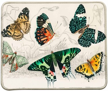 VIVIPOW Vintage Butterfly on a Retro Pattern Mouse Pad, Stitched Edges Mouse Pad with Vintage Butterflies