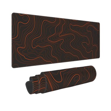 Large Gaming Mouse Pad, Topographic XL Mousepad with Stitched, Long Non-Slip Base Keyboard Mat, Waterproof Full Desk Mat for Computer and Laptop for Women, (Orange Black, 31.5 * 11.8 in)