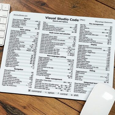 Synerlogic Visual Studio Code Ultimate Keyboard Shortcut Reference Guide Mousepad, Premium Laminated Non-Slip Rubber (for Mac)