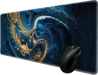 Amakoo Large Desk Pad Protector,Edge Stitched Mouse Pad,Non-Slip Laptop Desk Mat,Waterproof Desk Writing Pad for Office and Home,31.5 x 11.8 Inch - Blue Rose Gold Marble
