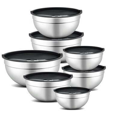 hunnycook 7 Piece Mixing Bowl Set, Mixing Bowls with Lid, Stainless Steel Mixing Bowls for Baking, Size 0.7, 1.1, 1.5, 2.1, 3.5, 4, 4.5QT, Baking Bowl for Food Preparation, Mixing and Serving Foods