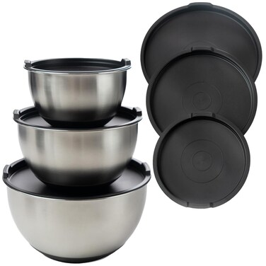 ANGORA BRANDS Stainless Steel Mixing Bowls with Lids - Set of 3 Durable Metal Bowls for Baking &amp; Cooking - Nesting Bowls for Kitchen Efficiency - Non-Slip Mixing Bowls Stainless Steel by Samma