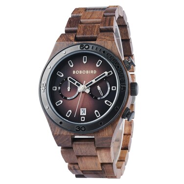 BOBO BIRD Men's Wood Watches Chronograph Date Wristwatches Analog Quartz Timepieces Tigerwood Maple Strap Watches Luxury Fashion Business Timepieces (Brown)