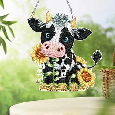 Diamond Art Painting Hanging Pendant DIY Cow 5D Special Shape Crystal Diamond Art Partial Mosaic Making Craft Wreath Ornaments, Christmas Ornaments Home wall decor window decoration Handmade Gift