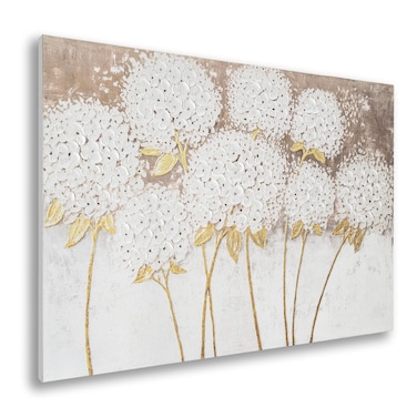 Hand-Painted White Hydrangea Blossom Canvas Wall Art, Modern Floral Wall Decor, 3D Textured Oil Painting, Large Canvas Wall Art for Living Room,for Living Room Bedroom Office Decoration 40x28 Inch