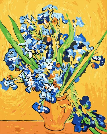 YEESAM ART Paint by Numbers for Adults, Still Life with Irises by Van Gogh 16x20 Inch Linen Canvas Acrylic DIY Number Painting Kits Wall Art Decor Gifts (Framed)