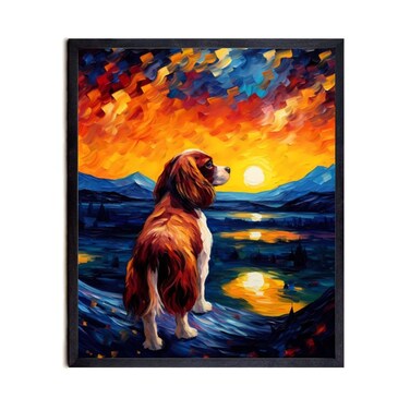 Bestbuddy Pet 11X14 Unframed Starry Night Van Gogh Inspired Cavalier King Charles Spaniel Dog Pet Family Animal Friend Peace Oil Painting Art Print Poster Wall Decor AP136