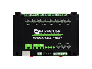 Waveshare 8-Ch Ethernet Relay Module, Modbus RTU/Modbus TCP Protocol, PoE Port Communication, with Various Isolation and Protection Circuits, Industrial Grade Rail-Mount Case