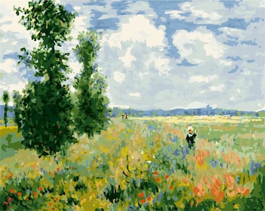 YEESAM ART Paint by Numbers for Adults, Poppy Field by Monet 16x20 Inch Linen Canvas Acrylic DIY Number Painting Kits Wall Art Decor Gifts (Framed)