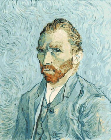 YEESAM ART Paint by Numbers for Adults, Self Portrait by Van Gogh 16x20 Inch Linen Canvas Acrylic DIY Number Painting Kits Wall Art Decor Gifts (Framed)