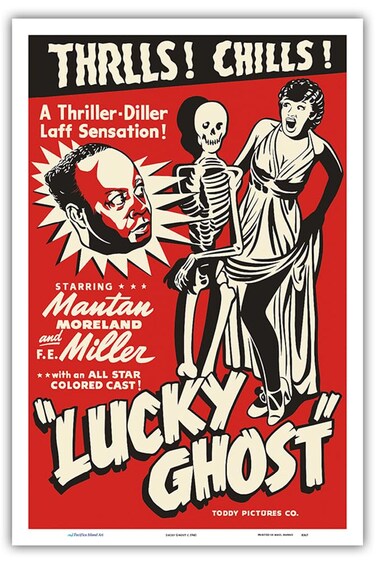 Lucky Ghost - Starring Mantan Moreland F.E Miller - Vintage Film Movie Poster c.1942 - Master Art Print (Unframed) 12in x 18in