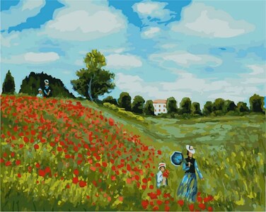 YEESAM ART Paint by Numbers for Adults, Poppies at Argenteuil by Monet 16x20 Inch Linen Canvas Acrylic DIY Number Painting Kits Wall Art Decor Gifts (Framed)