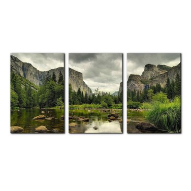 Yosemite National Park Canvas Wall Art Decor 3 Pieces Landscape Wall Art Clear Water Lake Mountain Pictures Painting Prints on Canvas Modern Decoration Stretched Framed Ready to Hang - 16"x24"x3 Panel