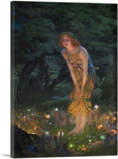 ARTCANVAS Midsummer Eve 1908 Canvas Art Print Stretched Framed Painting Picture Poster Giclee Wall Decor by Edward Robert Hughes - 26" x 18" (0.75" Deep)