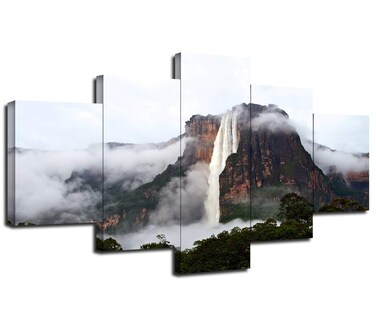 Angel Falls Venezuela Wall Art Canaima National Park Wall Decor Venezuela Picture Framed South America Scenery Canvas Print Poster Painting Home Living Room Bedroom Decoration - 60x32 inches