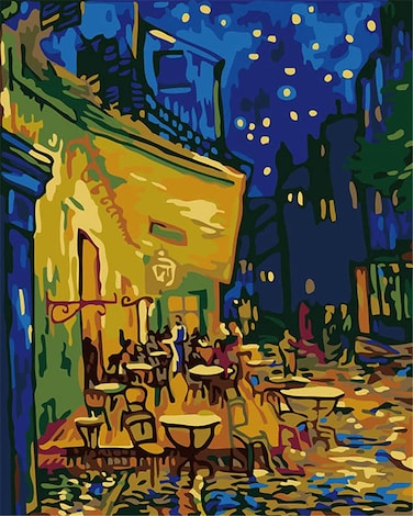 YEESAM ART Paint by Numbers for Adults, Cafe Terrace at Night by Van Gogh 16x20 Inch Linen Canvas Acrylic DIY Number Painting Kits Wall Art Decor Gifts (Framed)