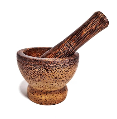 POPPIP H 3 x Diameter 3.5 "Thai Palm Wood Small Mortar and Pestle Set for Small Quantity Mixer Herbs Garlic Pepper Thai Handcraft Beautiful Mini Wooden Kitchen Tool Souvenir Gift