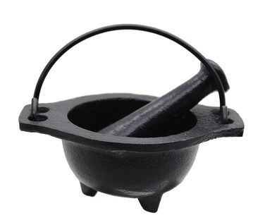 Crystalo - Cast Iron Cauldron Mortar and Pestle Set