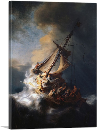 ARTCANVAS Christ In The Storm on the Sea of Galilee 1633 Canvas Art Print Stretched Framed Painting Picture Poster Giclee Wall Decor by Rembrandt van Rijn - 26" x 18" (0.75" Deep)