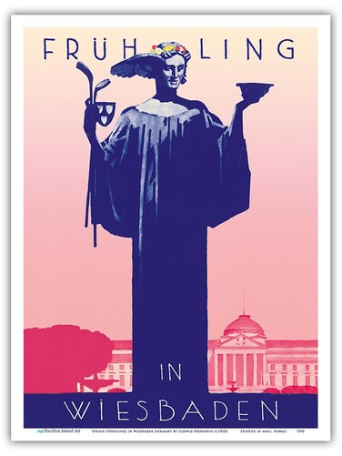Spring (Fr&uuml;hling) in Wiesbaden Germany - Vintage Travel Poster by Ludwig Hohlwein c.1920s - Master Art Print (Unframed) 9in x 12in