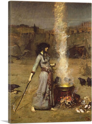 ARTCANVAS Magic Circle 1886 Canvas Art Print Stretched Framed Painting Picture Poster Giclee Wall Decor by John William Waterhouse - 26" x 18" (0.75" Deep)